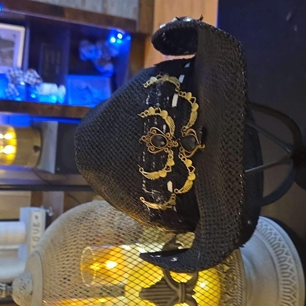 Black Cowboy Hat with Gold Accents